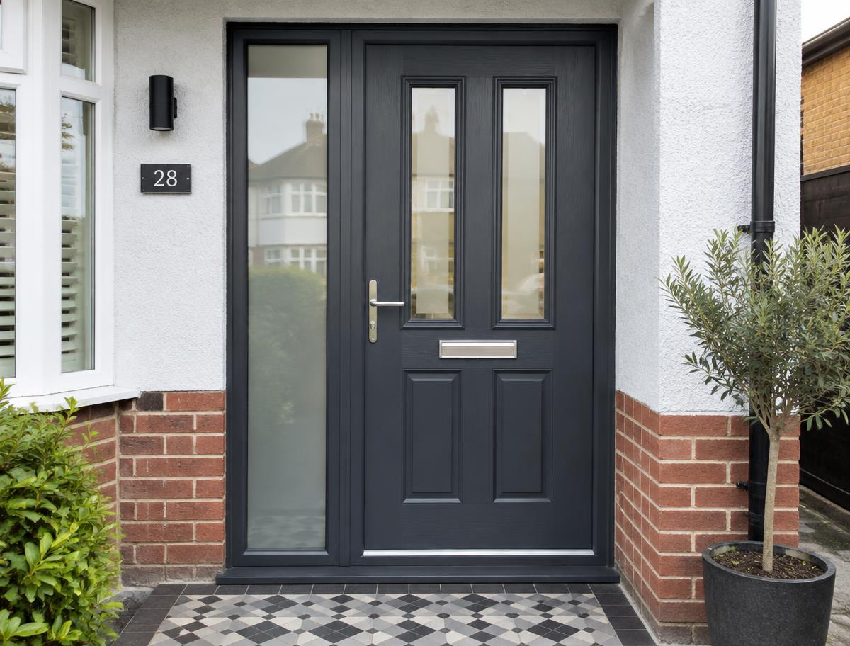 Anthracite grey sprayed uPVC front door with chrome handle