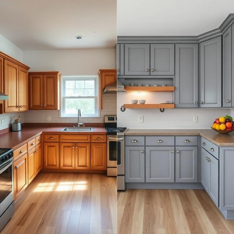 Kitchen cabinet spraying before and after