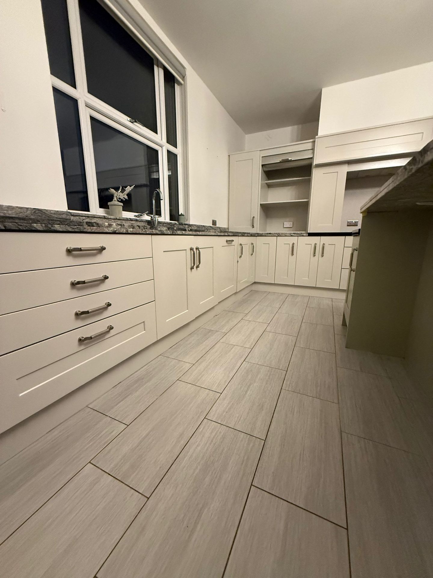 Cream marble kitchen island respray